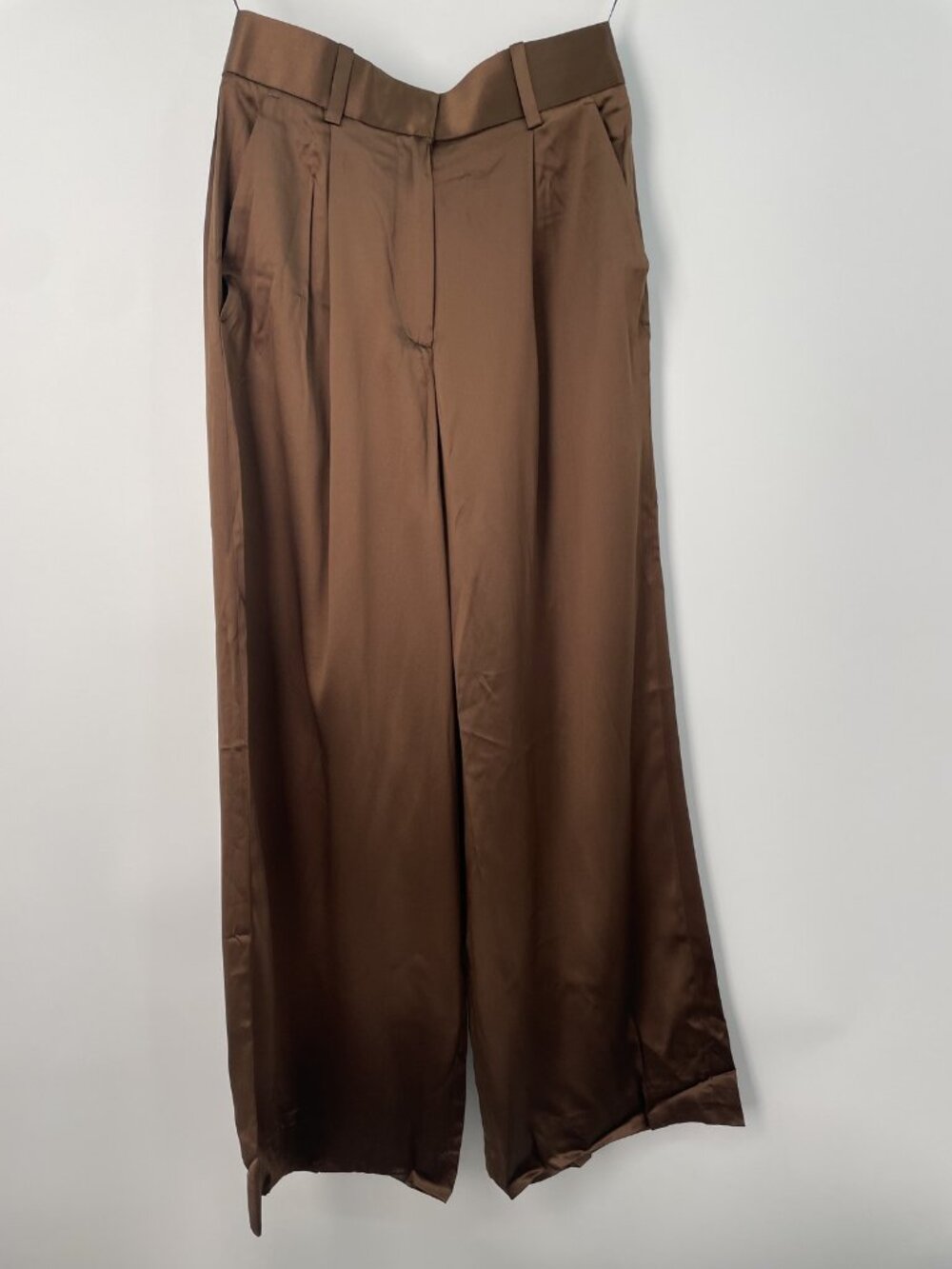 Lilysilk Womens Trousers Brown Size 4 Double Faced Silk Charmeuse Straight Leg